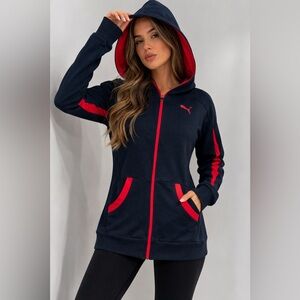 Puma Dry Cell Training Women Hoodie Full Zip Dark Navy With Red Size S VTG